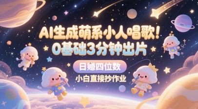AI生成萌系小人唱歌短视频，0基础3分钟出片轻松涨粉变现-无双副业