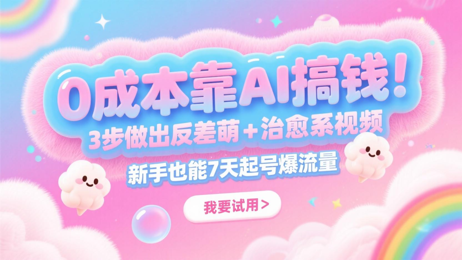 0成本AI制作反差萌治愈视频，新手7天起号月入5位数-无双副业