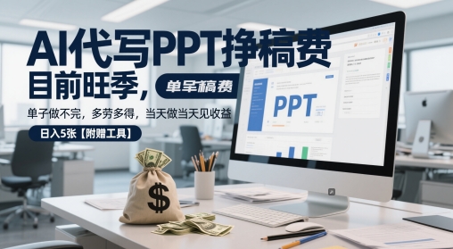 AI代写PPT项目旺季多劳多得日入5张附赠工具-无双副业