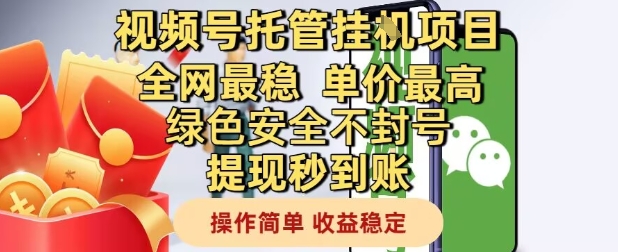 视频号托管挂G项目全网最稳单价高绿色安全提现快操作简单收益稳定-无双副业