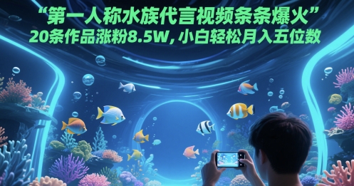 第一人称水族代言视频爆火，20条作品涨粉8.5W轻松月入过万-无双副业