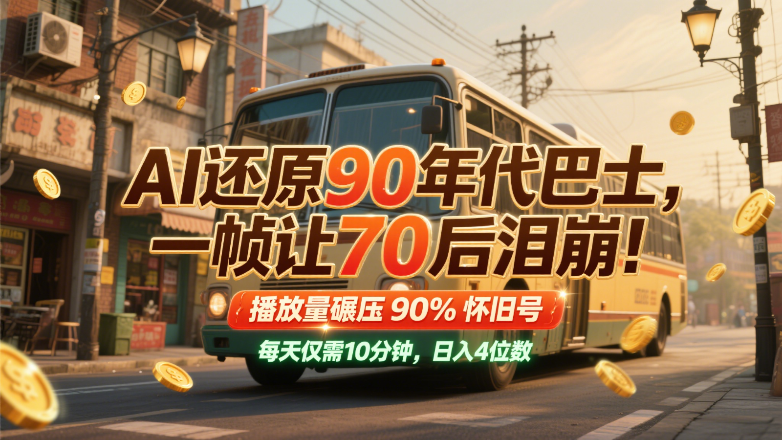 AI复刻90年代巴士场景，打造高流量怀旧短视频变现教程-无双副业