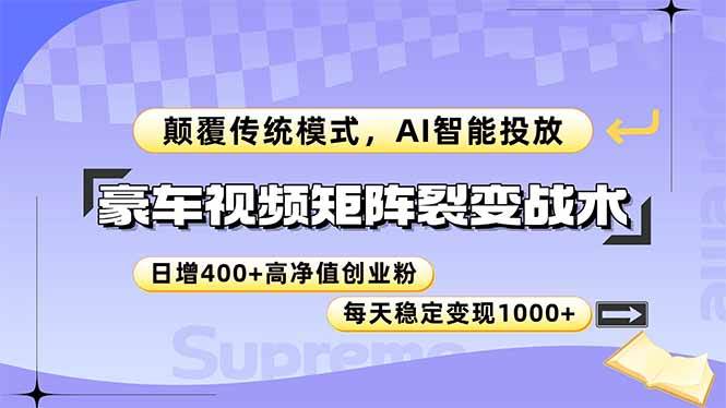 豪车视频矩阵裂变战术颠覆传统模式AI智能投放日增高净值创业粉-无双副业