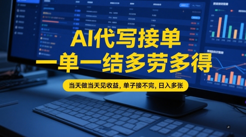 AI代写接单实操课程，一单一结多劳多得，日入多张稳定收益-无双副业