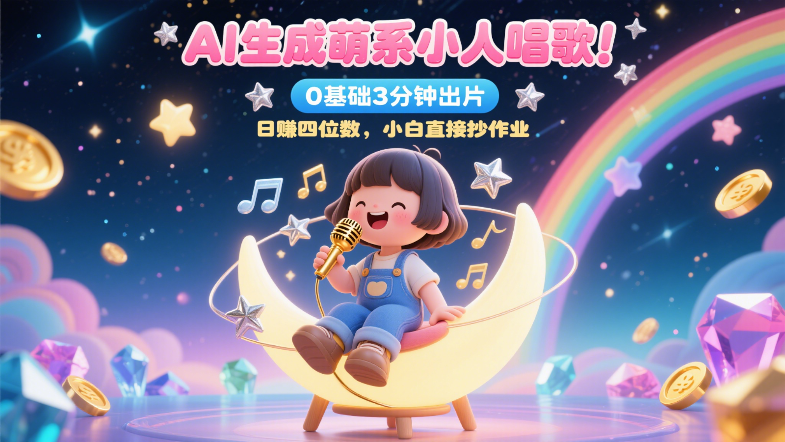 AI生成萌系小人唱歌教程 3分钟出片涨粉变现指南-无双副业