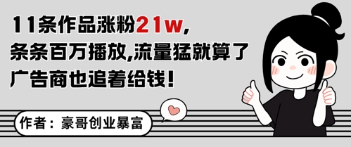11条作品涨粉21万条条百万播放广告商追着给钱-无双副业