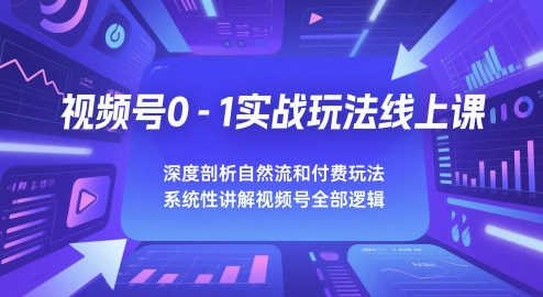 视频号0-1实战玩法线上课，深度剖析自然流和付费玩法-无双副业