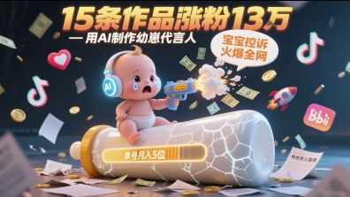 AI制作幼崽代言人短视频教程，15条作品涨粉13W月入5位数-无双副业