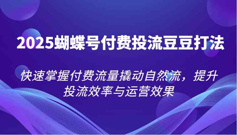蝴蝶号付费投流豆豆打法，快速掌握付费流量撬动自然流技巧-无双副业