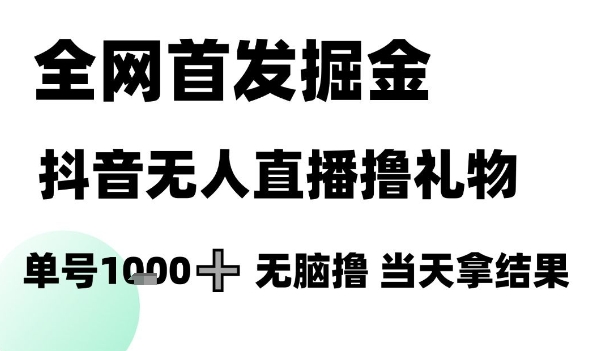 掘金抖音无人直播撸礼物项目揭秘，单号日赚1k+-无双副业