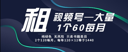 租视频号每月60元纯绿色无风险常年可租-无双副业