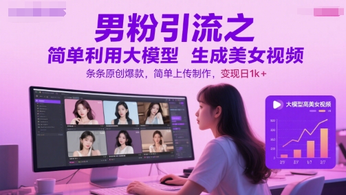 利用大模型生成原创美女视频轻松引流变现-无双副业