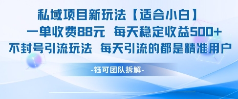 私域项目新玩法适合小白一单收费88每天稳定收益-无双副业