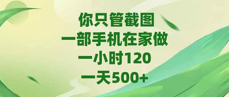 你只管截图，一部手机在家做，一小时120一天500+-无双副业