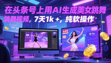 头条号AI生成美女跳舞视频7天赚1k+纯软件操作-无双副业