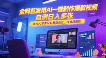 AI一键制作爆款视频教程，适合大学生宝妈兼职创业-无双副业