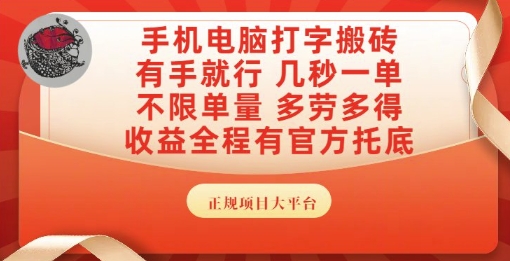 手机电脑打字搬砖副业项目，轻松多劳多得蓝海揭秘-无双副业