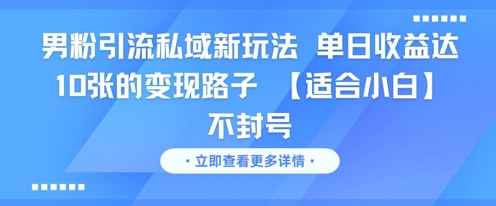 男粉引流私域新玩法，单日收益达10张的变现路子适合小白-无双副业