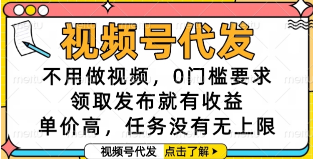 视频号代发项目揭秘，0门槛发布视频轻松赚收益-无双副业