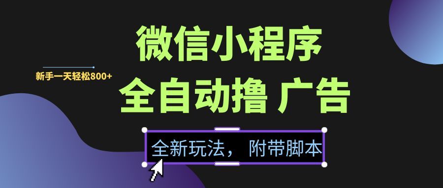 微信小程序挂机广告新玩法，新手日赚800+附带脚本-无双副业