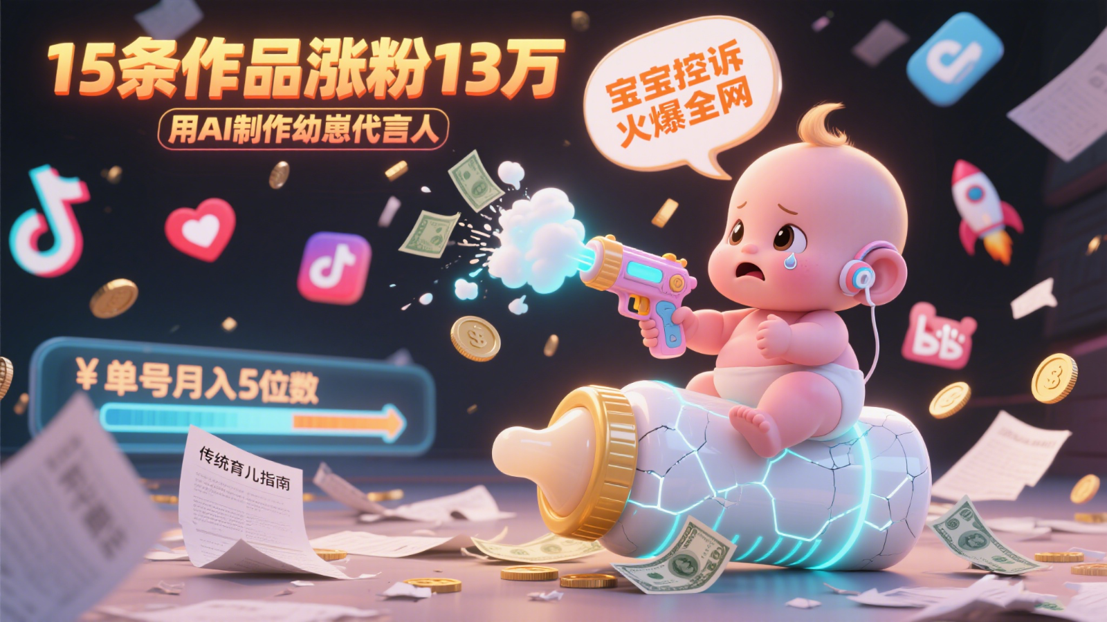 AI制作幼崽代言人短视频实操教程，单号月入5位数-无双副业