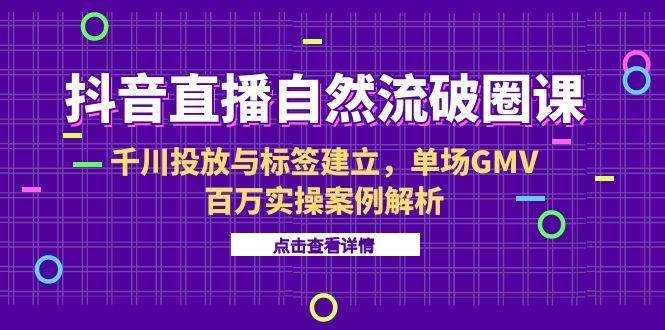 抖音直播自然流破圈课：千川投放与标签建立百万GMV实战-无双副业