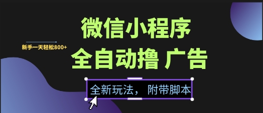 微信小程序全自动广告项目新手日入千元揭秘-无双副业