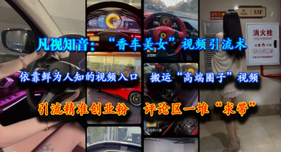 凡视知音香车美女视频引流术，搬运高端圈子视频精准引流创业粉-无双副业