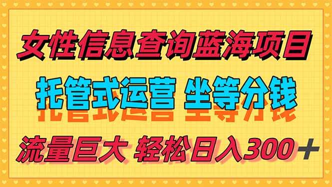 稳定日入300+的小众信息查询蓝海项目，懒人式托管解放时间-无双副业