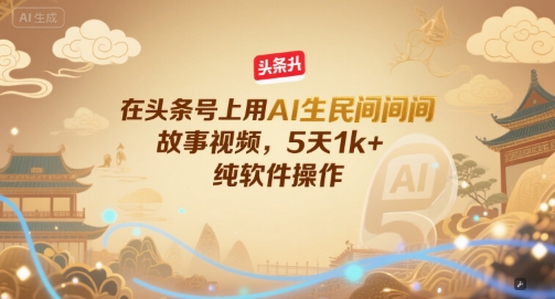 头条号AI生成民间故事视频5天收益1k+纯软件操作-无双副业
