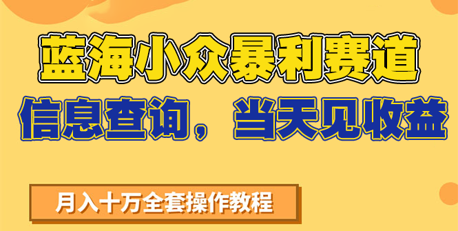 蓝海小众暴利赛道信息查询项目当天见收益7天赚2万+-无双副业