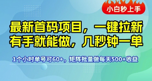 最新首码一键拉新项目，操作简单收益高，抢占市场先机-无双副业