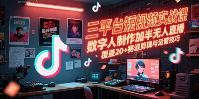 三平台短视频实战课，数字人制作与半无人直播技巧-无双副业