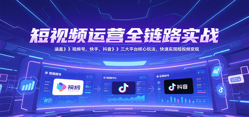 短视频运营全链路实战，视频号快手抖音核心玩法快速变现-无双副业