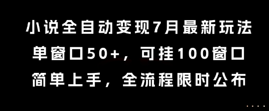 小说全自动变现7月最新玩法，单窗口50+收益可挂100窗口-无双副业