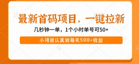 最新一键拉新首码项目，操作简单收益高，单号每小时50+-无双副业