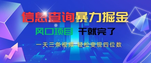 信息查询掘金项目揭秘，轻松日赚四位数-无双副业
