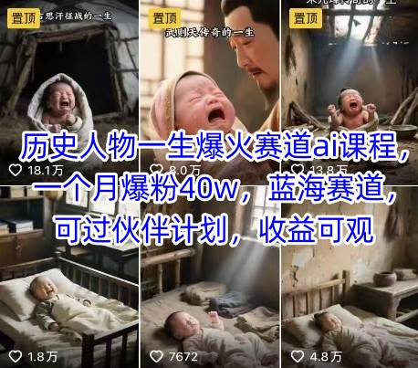 历史人物AI课程蓝海赛道 月涨粉40万可参与伙伴计划-无双副业