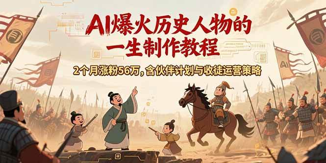 AI历史人物短视频课程，2个月涨粉56万含运营策略-无双副业