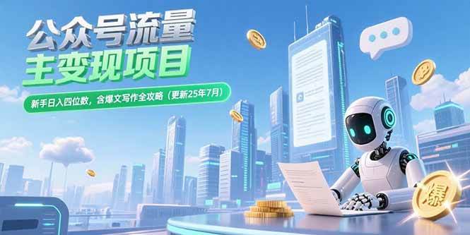 公众号流量主变现项目新手日入四位数含爆文写作全攻略-无双副业