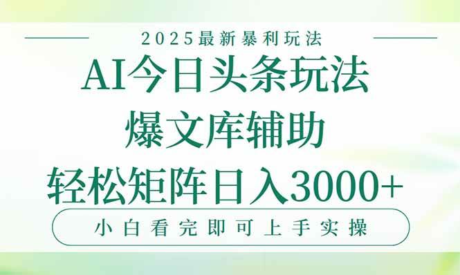 今日头条2025年最新暴利玩法，一键生成爆款实现矩阵收益-无双副业