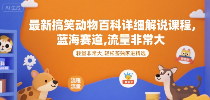 搞笑动物百科解说课程，蓝海赛道流量大轻松变现-无双副业