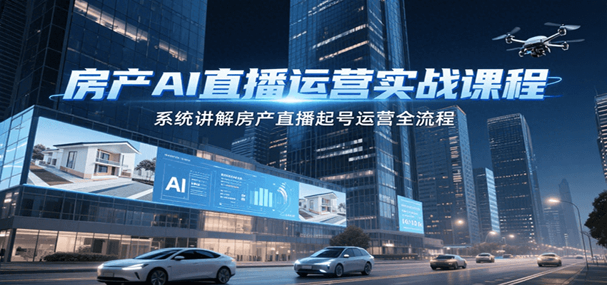 房产AI直播运营实战课程，系统讲解直播起号运营全流程-无双副业