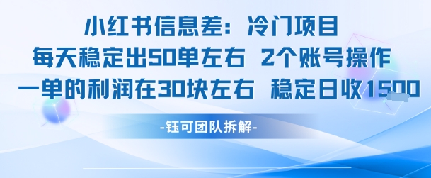 小红书冷门信息差项目单利润30元日赚1.5k双账号操作-无双副业