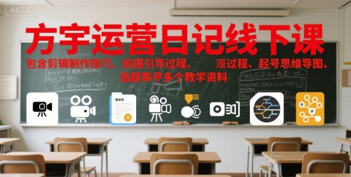 方宇运营日记线下课涵盖剪辑拍摄起号选题等技巧-无双副业