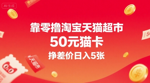 零成本获取淘宝天猫超市50元猫卡赚取差价日入5张-无双副业