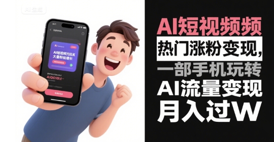 AI短视频涨粉变现教程，手机玩转AI流量实现月入过万-无双副业