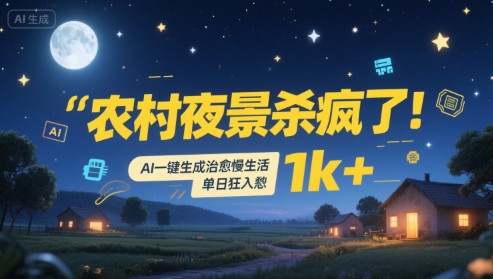 农村夜景视频火爆全网，AI一键生成轻松变现-无双副业