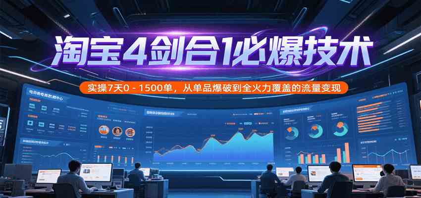 淘宝4剑合1必爆技术实操7天0-1500单流量变现全攻略-无双副业