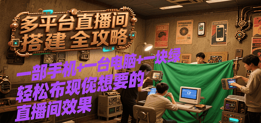 多平台直播间搭建全攻略，手机电脑绿布轻松实现效果-无双副业